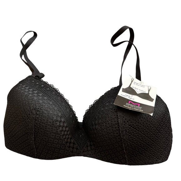 Maidenform Self Expressions Wireless T-Shirt Bra 38D Black Lace Modern Neckline - Picture 1 of 8